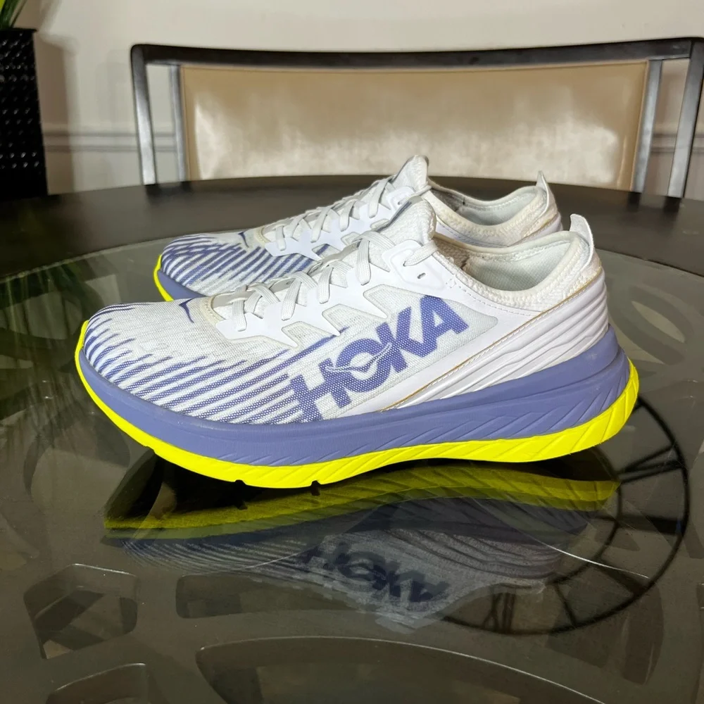 HOKA ONE ONE Carbon X-SPE Lightweight Lace-Up Sneakers White Ice Blue Sz 12.5 - Picture 1 of 5
